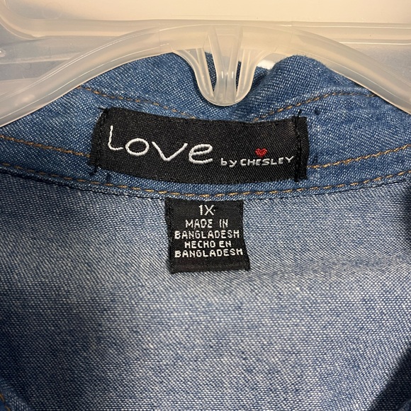 Love by Chelsey Relaxed Casual Button Down Long Sleeve Shirt/Dress, Sz 1X, Blue - Picture 5 of 5